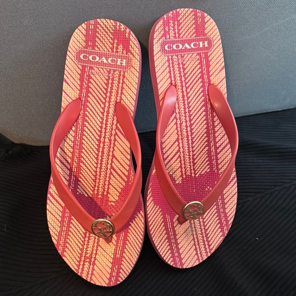Coach Pink Patterned Flip Flops
